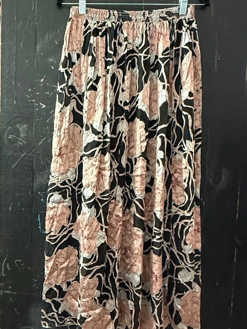 American Apparel Black Pink Floral Maxi Skirt Sheer Boho Womens M L